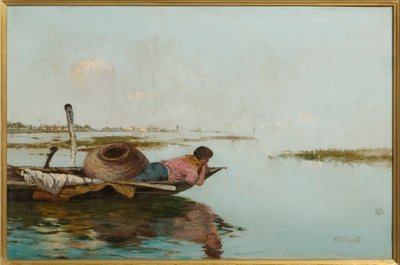 Calma, Laguna de Venecia (óleo sobre lienzo) de Giuseppe Miti Zanetti