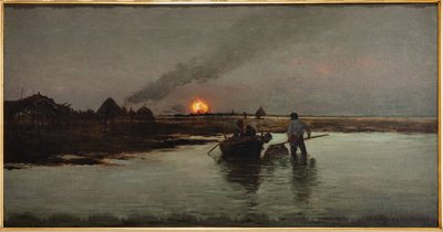 Pesca al atardecer (óleo sobre lienzo) de Giuseppe Miti Zanetti