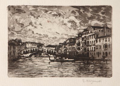 El puente de Rialto en Venecia (aguafuerte y aguatinta sobre papel blanco) de Giuseppe Miti Zanetti
