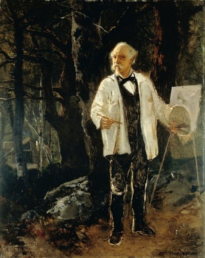 Autorretrato en el bosque de Fontainebleau (óleo sobre lienzo) de Giuseppe Palizzi