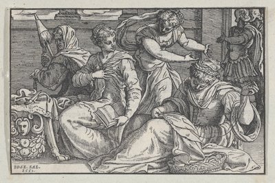 Lucrecia instruyendo a sus hijas en la costura de Giuseppe Porta