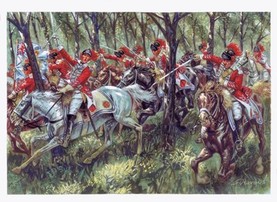 Guerra de la Independencia Americana (1775-1783): la carga de los colonos americanos - Guerra de la Independencia Americana - Ilustración de Giuseppe Rava de Giuseppe Rava