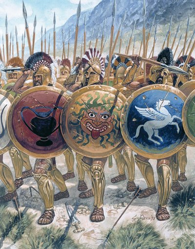 La antigua Grecia: el avance de los hoplitas - La antigua Grecia: los hoplitas griegos - Ilustración de Giuseppe Rava de Giuseppe Rava