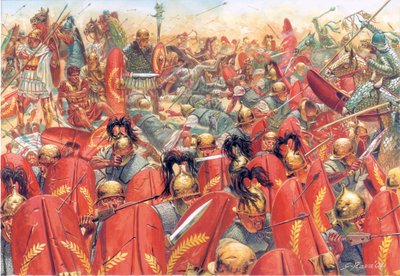 Antigua Roma: la batalla de Carrhes (o Charan) derrota a las legiones romanas al mando del general Craso, por los partos dirigidos por el general Surena el 9 de junio. de Giuseppe Rava