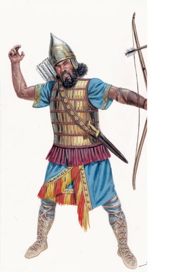 Antiquite: Arquero pesado de Asiria - Arquero pesado asirio - Ilustración de Giuseppe Rava de Giuseppe Rava