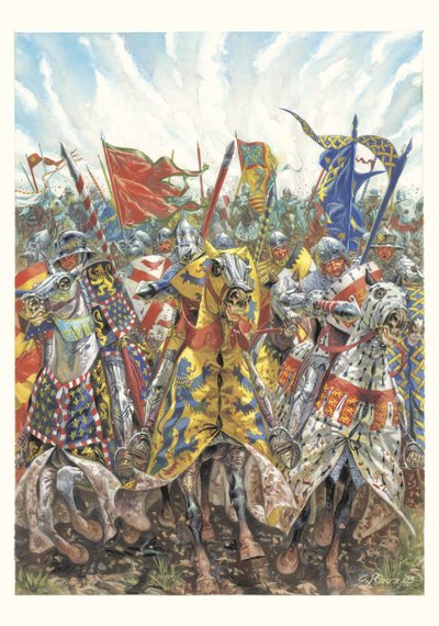 Carga de los caballeros franceses en la batalla de Azincourt (25 de octubre de 1415) de Giuseppe Rava