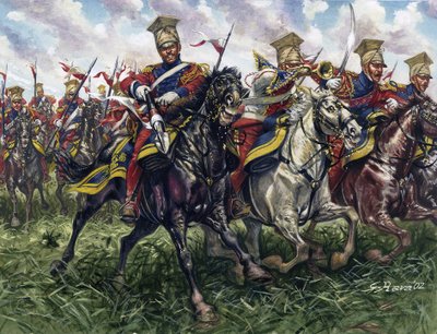 Primer Imperio: los Lanceros Rojos o Regimiento de Lanceros a Caballo de la Guardia Imperial durante la batalla de Waterloo el 18/06/1815 - Primer Imperio: el 2º regimiento de lanceros de caballería ligera de la Guardia Imperial (Lanceros Rojos o Lanceros  de Giuseppe Rava