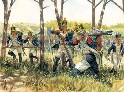 Primer imperio: Voltigeurs de infantería franceses - Primer imperio: voltigeurs de escaramuza franceses - Ilustración de Giuseppe Rava de Giuseppe Rava