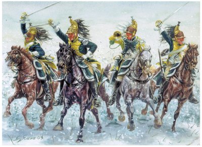 Guerras napoleónicas: Dragones ingleses cargando Ilustración de Giuseppe Rava de Giuseppe Rava
