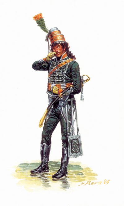 Retrato de Joachim Murat (1767-1815) joven soldado con uniforme de cazador - Retrato del joven Joachim Murat con uniforme de cazador - Ilustración de Giuseppe Rava de Giuseppe Rava