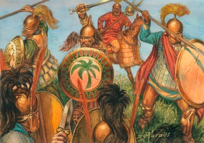 Guerra Púnica: infantería pesada cartaginesa - Guerra Púnica: infantería de la antigua Cartago Ilustración de Giuseppe Rava de Giuseppe Rava