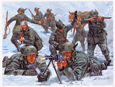 Segunda Guerra Mundial: Cazadores alpinos italianos "Penne nere" (plumas negras) en el frente ruso de Giuseppe Rava