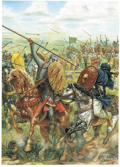 El caballero mercenario cristiano Rodrigo Ruiz de Vivar, dice Le Cid (ilustración) de Giuseppe Rava