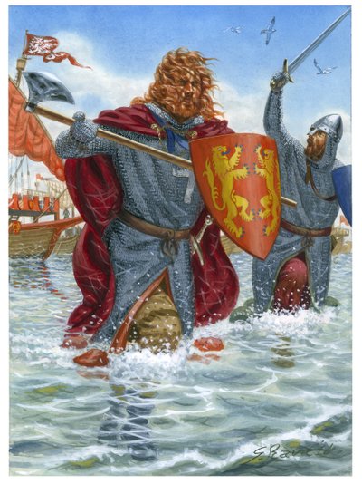 Tercera Cruzada: Ricardo I de Inglaterra, conocido como Corazón de León (1157-1199) asaltando San Juan de Acre (1191) (ilustración) de Giuseppe Rava