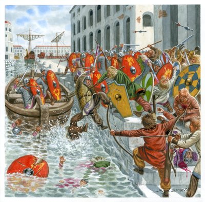 Los visigodos invaden Ostia 410 a.C. de Giuseppe Rava