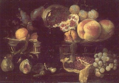 Una canasta de frutas y un plato de frutas de Giuseppe Recco
