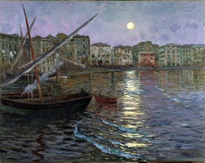 Poesia Lunare Port in the Moonlight (Vista de un puerto a la luz de la luna) (óleo sobre lienzo) de Giuseppe Sacheri