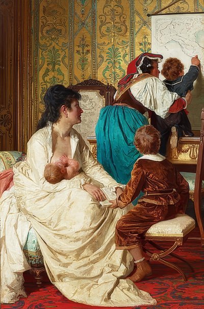 Las alegrías de una buena madre (Le gioie della buona mamma). 1877 de Giuseppe Sciuti