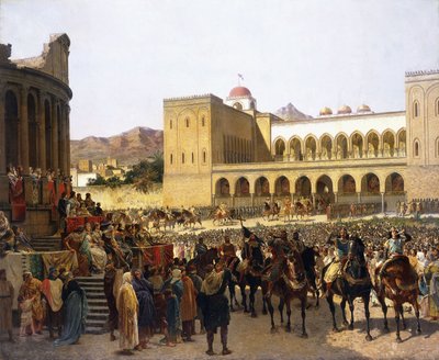 La salida de Ruggero I, rey de Sicilia, del Palazzo Reale de Giuseppe Sciuti