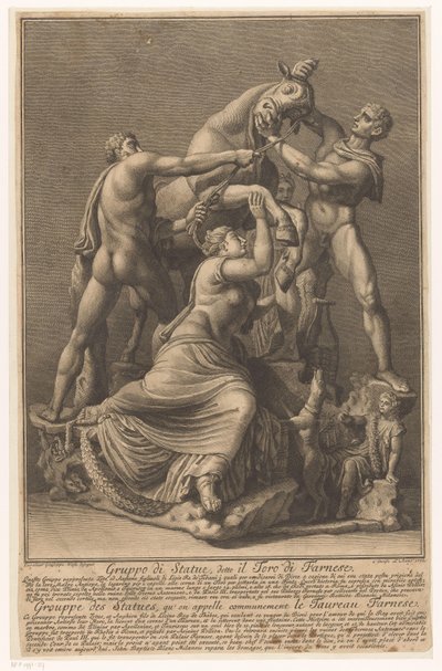 Dirce wordt aan een stier gebonden Farnesio Stier Grupo de estatuas, llamado Toro Farnese / Grouppe des Statues, qu 