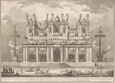 La Segunda Máquina para la Chinea de 1765: Un edificio decorado con postes de Cockaigne de Giuseppe Vasi, after Giuseppe Palazzi, after Paolo Posi