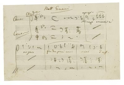 Autógrafo: Ópera Ernani, Finalarie Solingo, errante e misero de Giuseppe Verdi