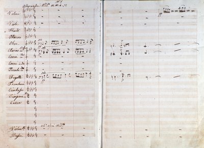 Doble página de la partitura original de la ópera Macbeth por Giuseppe Verdi de Giuseppe Verdi