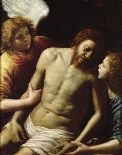 El Cristo muerto sostenido por dos ángeles, c. 1628 de Giuseppe Vermiglio