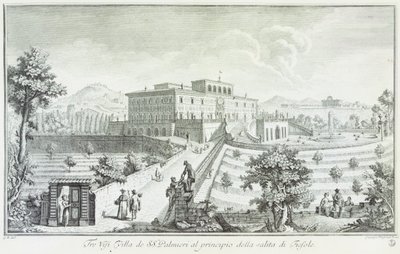 Villa Palmieri en Fiesole, por Giuseppe Zocchi (1711-1767), Vista de las villas y alrededores en Toscana, Italia de Giuseppe Zocchi