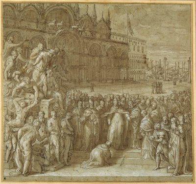 La reconciliación entre el Papa Alejandro III y Federico Barbarroja, en presencia del Dogo Sebastiano Ziani de Giuseppe della Porta Salviati