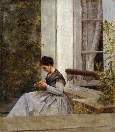 Una mujer haciendo crochet de Giuseppe or Joseph de Nittis