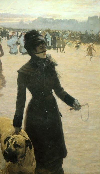 Regreso del Bois de Boulogne, Dama con un perro de Giuseppe or Joseph de Nittis