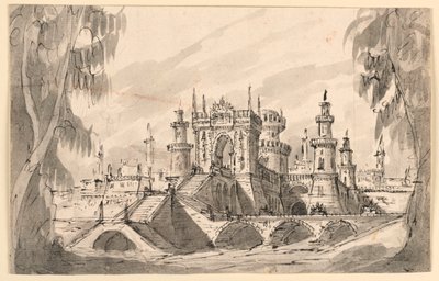 Diseño de escenario, Ciudadela en un río de Giuseppino Galliari