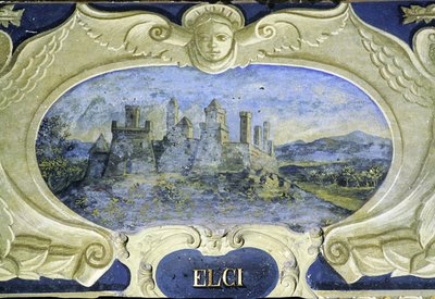 Elci, de una serie de cartuchos que representan imágenes de las residencias propiedad del Conde Pannochieschi d