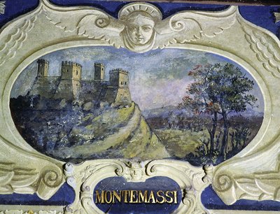 Montemassi, de una serie de cartuchos que representan imágenes de las residencias propiedad del Conde Pannochieschi d