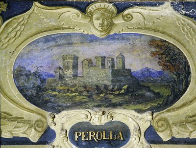 Perolla, de una serie de cartuchos que representan imágenes de las residencias propiedad del Conde Pannochieschi d