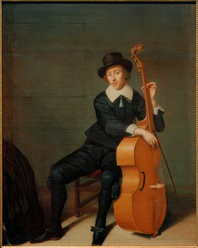 Retrato de un músico sentado con su viola da gamba de Godaert Kamper