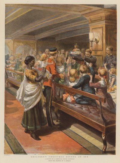 Cena de Navidad para niños en el mar (cromolito) de Godefroy Durand