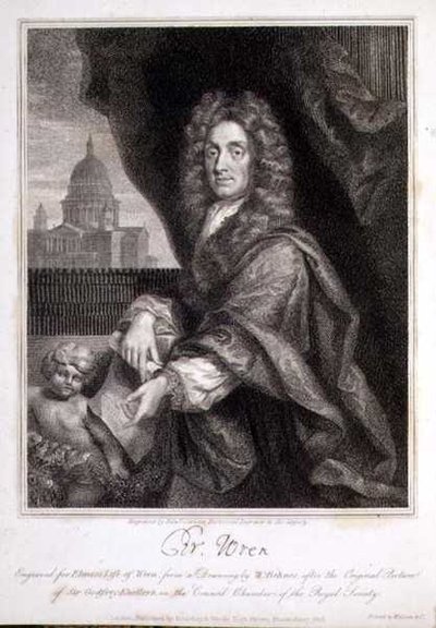 Retrato de Christopher Wren grabado para 