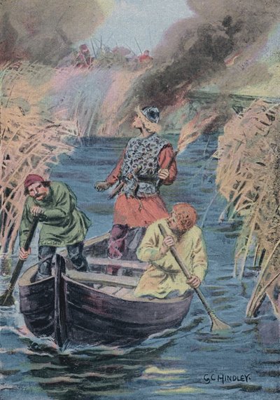 Hereward el Wake incendiando los juncos de Godfrey C. Hindley