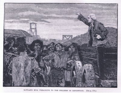 Rowland Hill predicando a los mineros en Kingswood de Godfrey C. Hindley