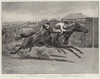 El final de las apuestas del Derby en Epsom, gana Volodyovski de Mr. W C Whitney de Godfrey Douglas Giles