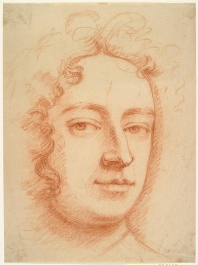 Rostro de un hombre, tres cuartos, mirando directamente al espectador, posiblemente un autorretrato de Godfrey Kneller