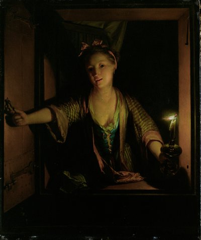 Una chica en la ventana (óleo sobre tabla) de Godfried Schalcken