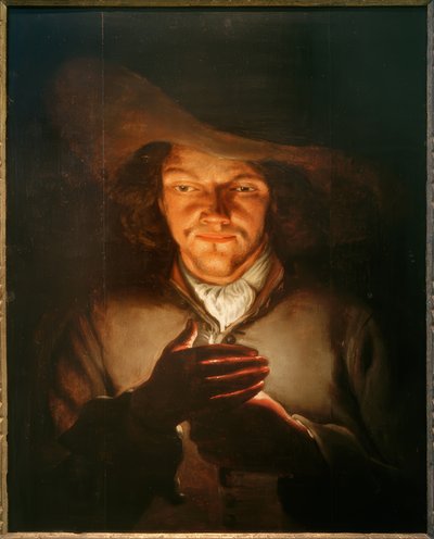 Un hombre con una vela de Godfried Schalcken