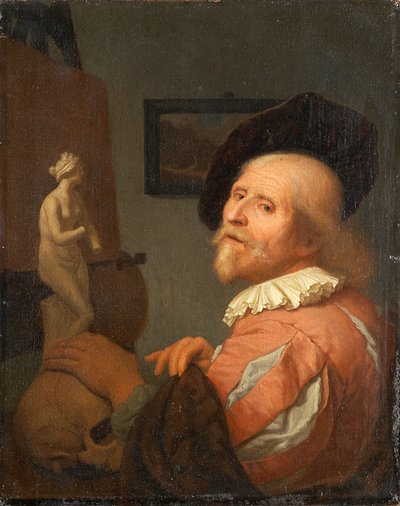 Retrato de un artista en su estudio de Godfried Schalcken
