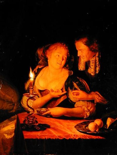 Un Caballero Ofreciendo un Anillo a una Dama de Godfried Schalcken