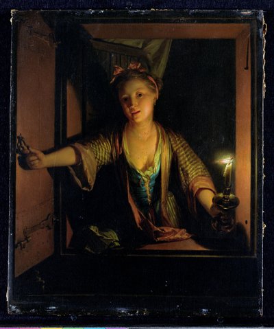 Una chica en la ventana (óleo sobre tabla) de Godfried Schalken or Schalcken