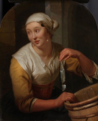Mujer vendiendo arenques de Godfried Schalken or Schalcken