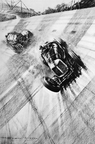 Whitney Straight Maserati en el giro del Puente de los Miembros, Brooklands, 1933, 1937 de Gordon Crosby